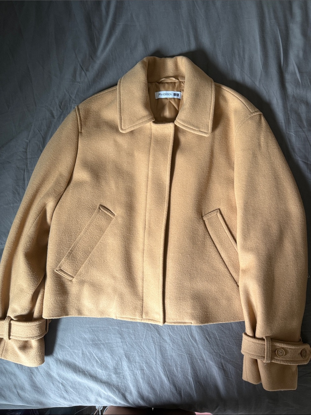 Uniqlo Camel-Tan Cropped Pea Coat
